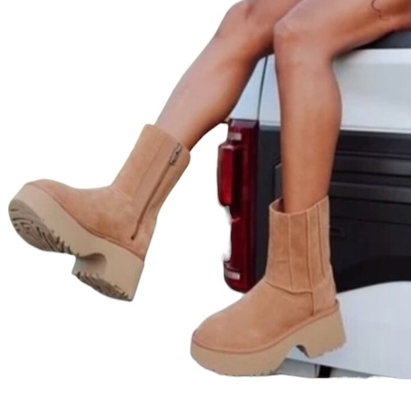 UGG Authentic Classic Twin Seam New Heights Chestnut Suede Platform Zipper Sz 6 - Picture 2 of 15